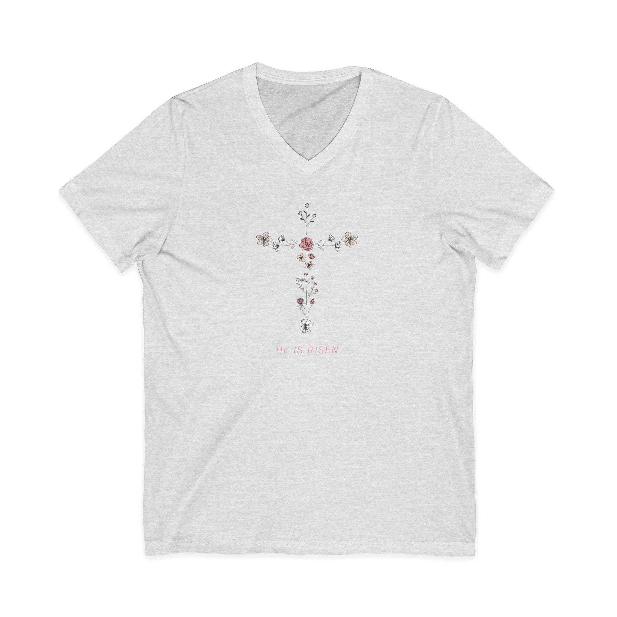 Floral Cross V-Neck Tee — Faith & Hope Rose Design
