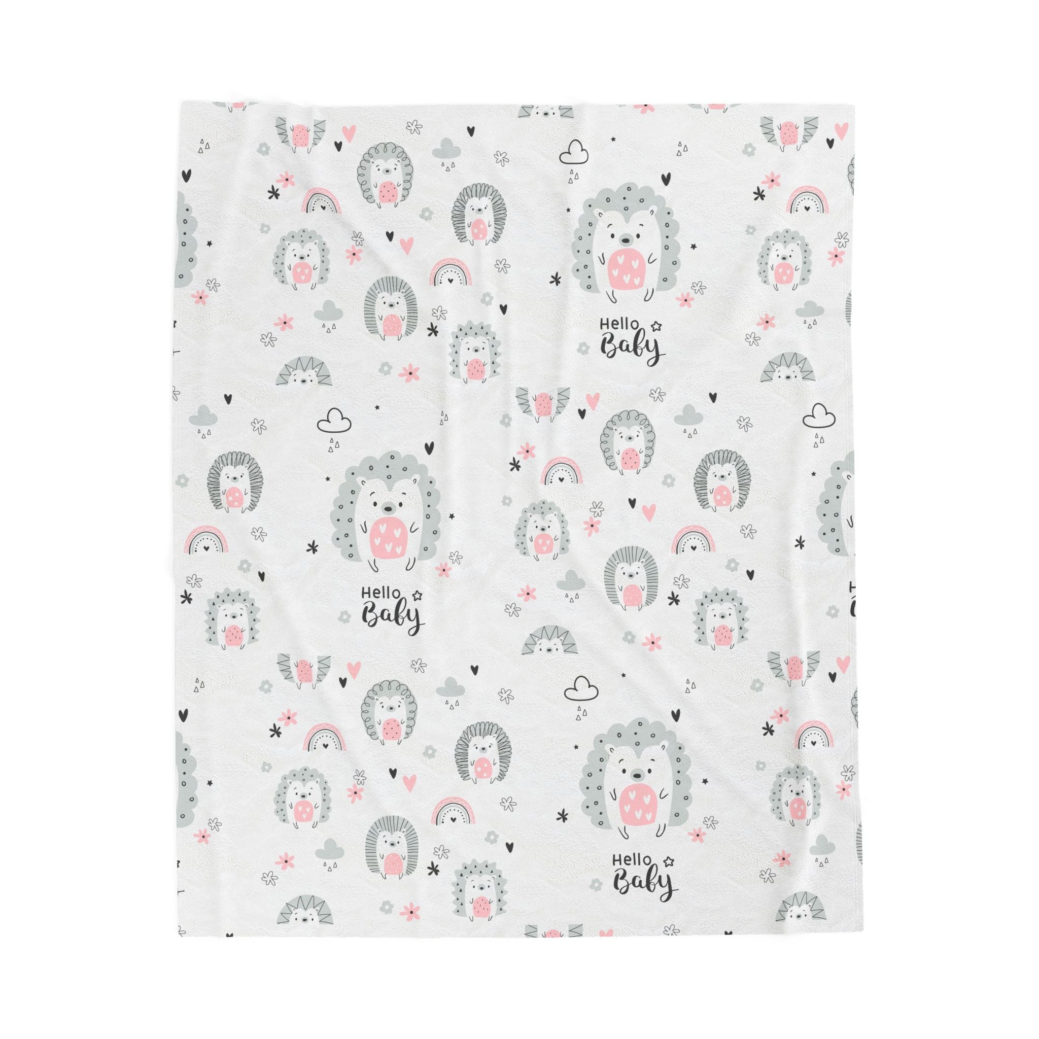 Baby Plush Blanket – Cute Hedgehog 'Hello Baby' Velveteen Throw (Nursery Shower Gift)