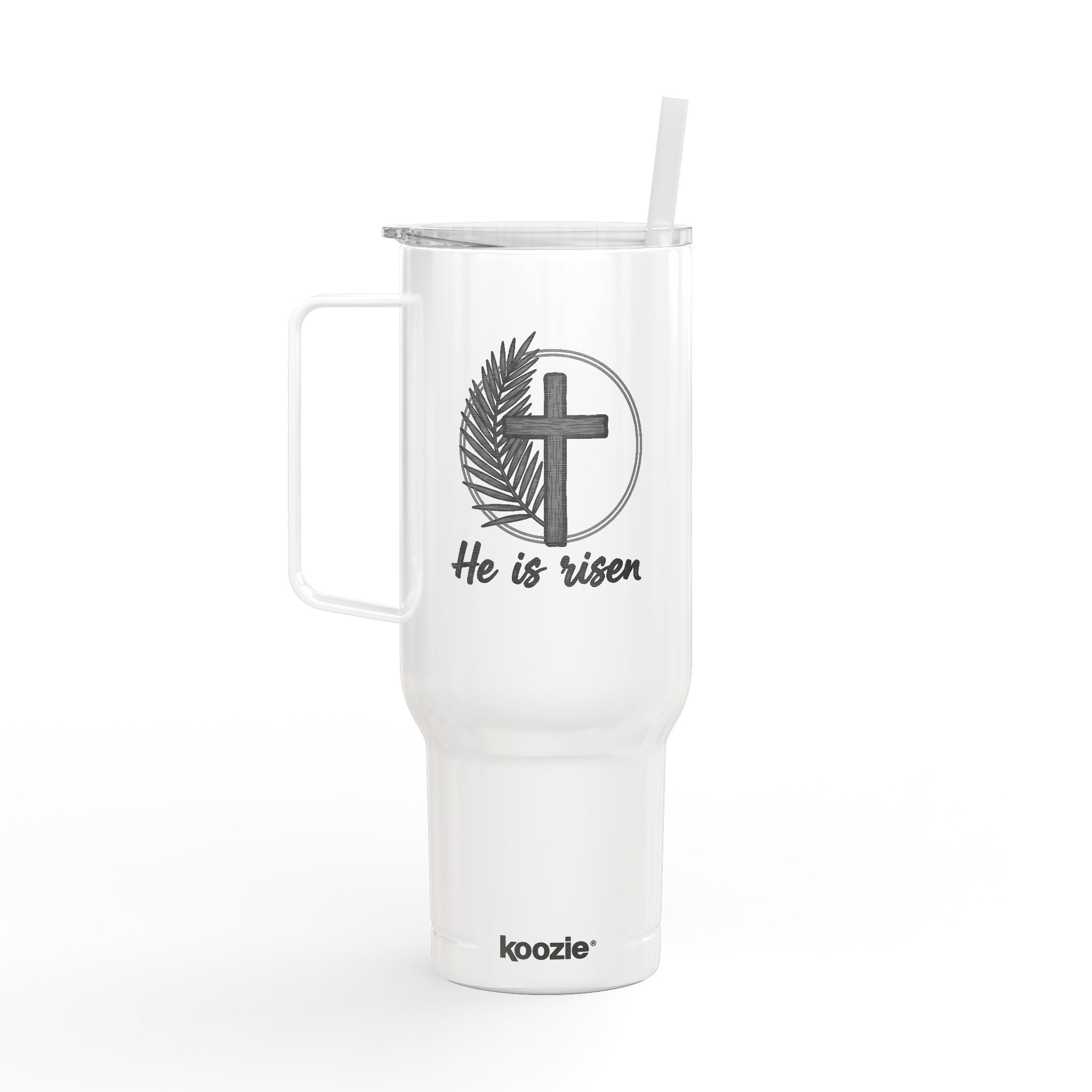 40oz Engraved Insulated Tumbler with Lid — He Is Risen Easter Cross Design