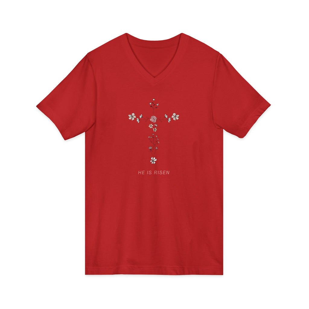 Floral Cross V-Neck Tee — Faith & Hope Rose Design