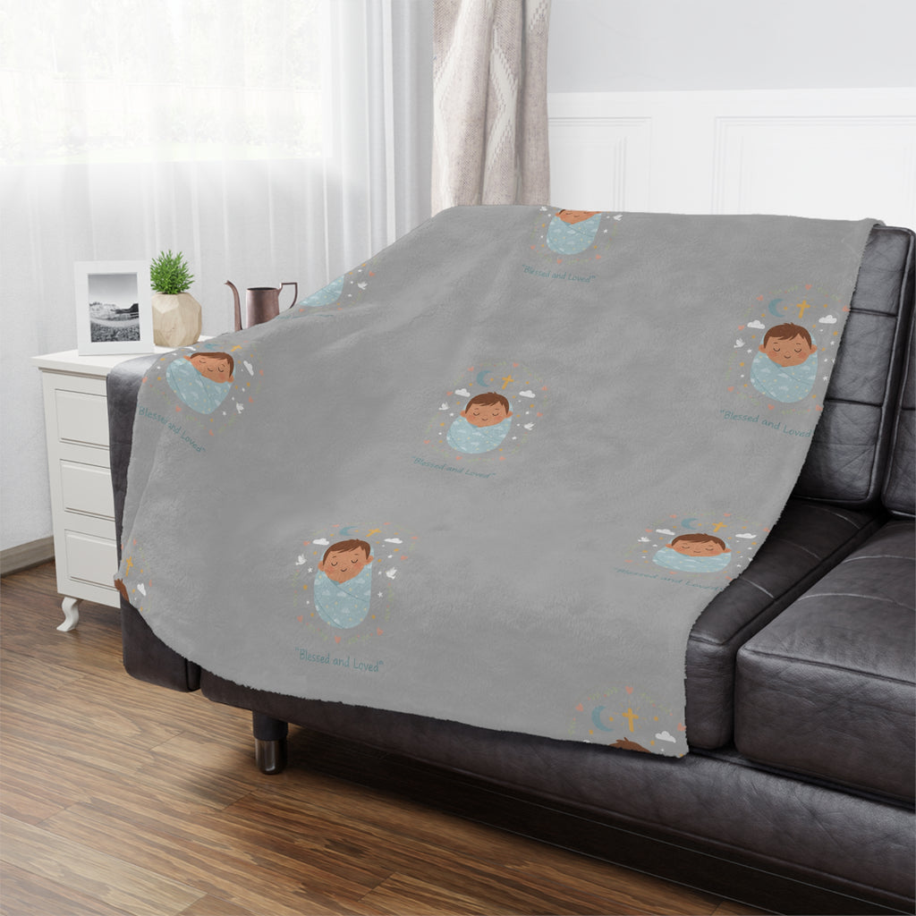 Baby Swaddle Minky Blanket — Cozy Newborn Shower Gift (Gray with Sleeping Baby Pattern)