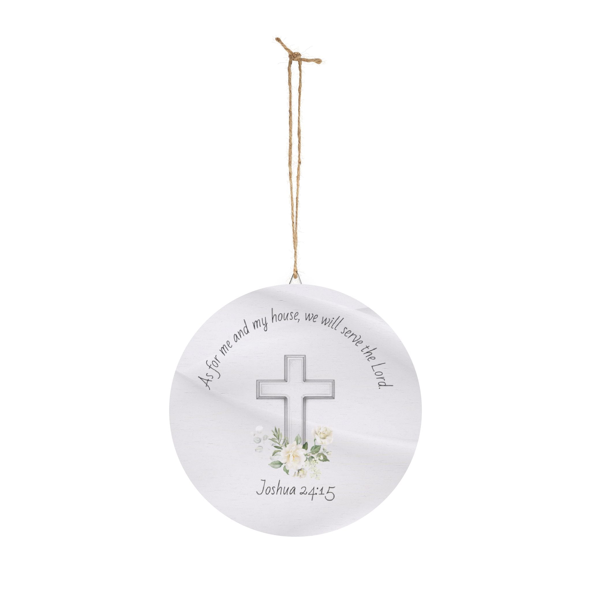 Joshua 24:15 Cross Floral Wood Sign | Round Scripture Home Decor