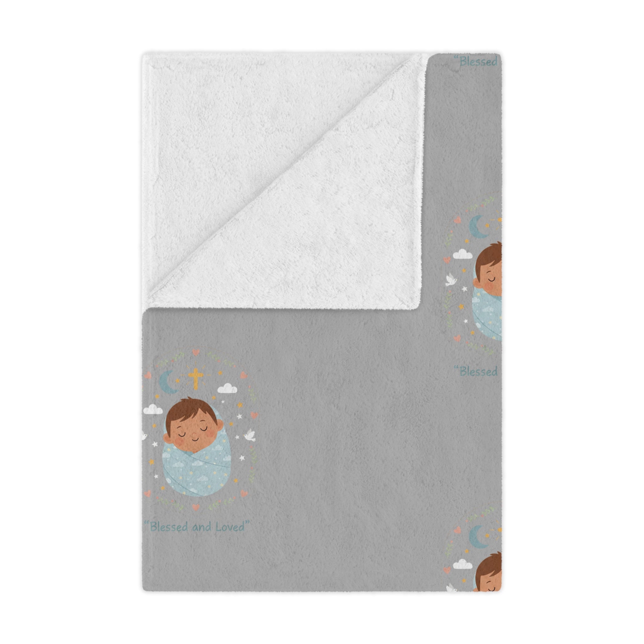 Baby Swaddle Minky Blanket — Cozy Newborn Shower Gift (Gray with Sleeping Baby Pattern)