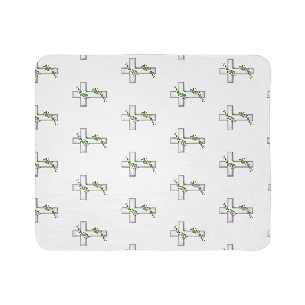 Floral Cross Sherpa Blanket — Soft Fleece Throw for Faith & Comfort