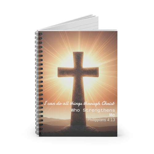 Notebook with a cross design and Bible verse on the cover