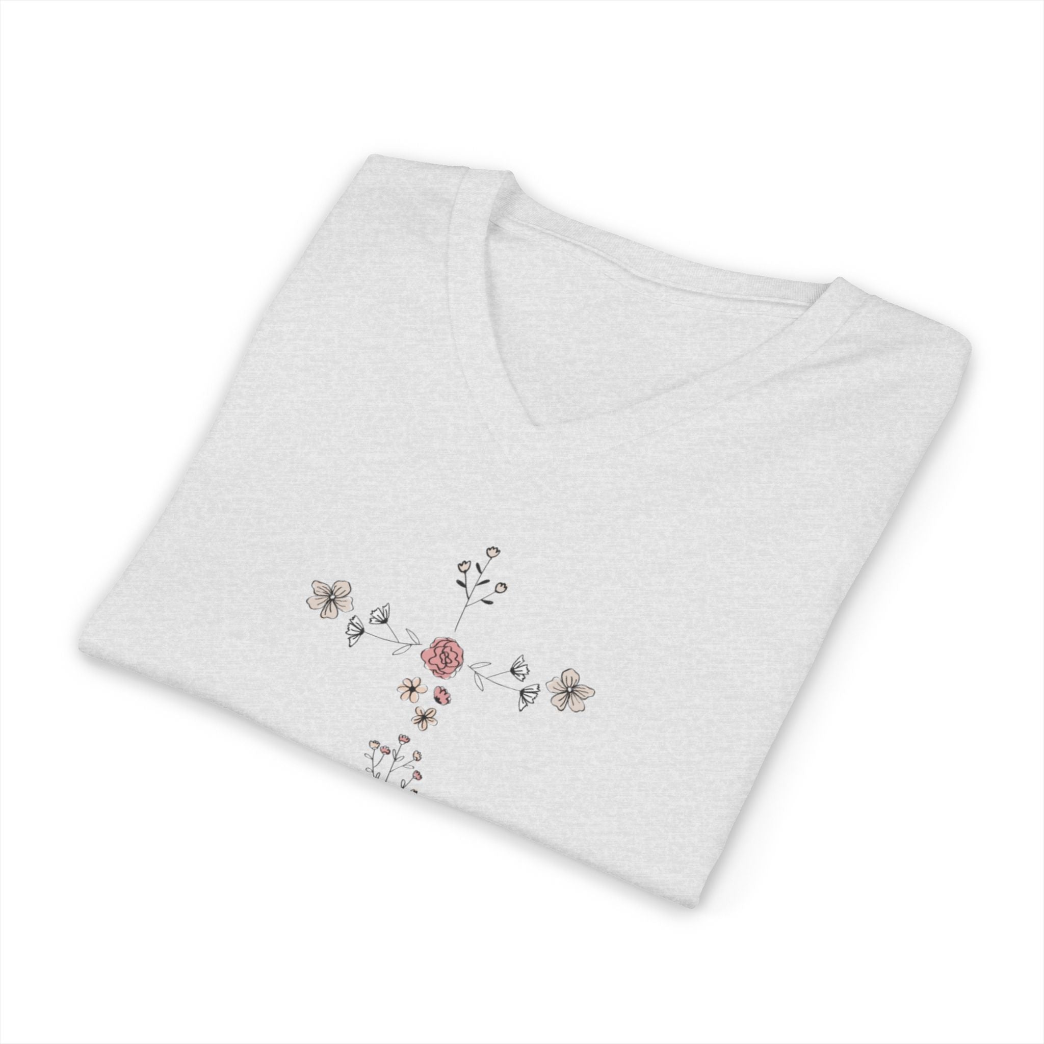 Floral Cross V-Neck Tee — Faith & Hope Rose Design