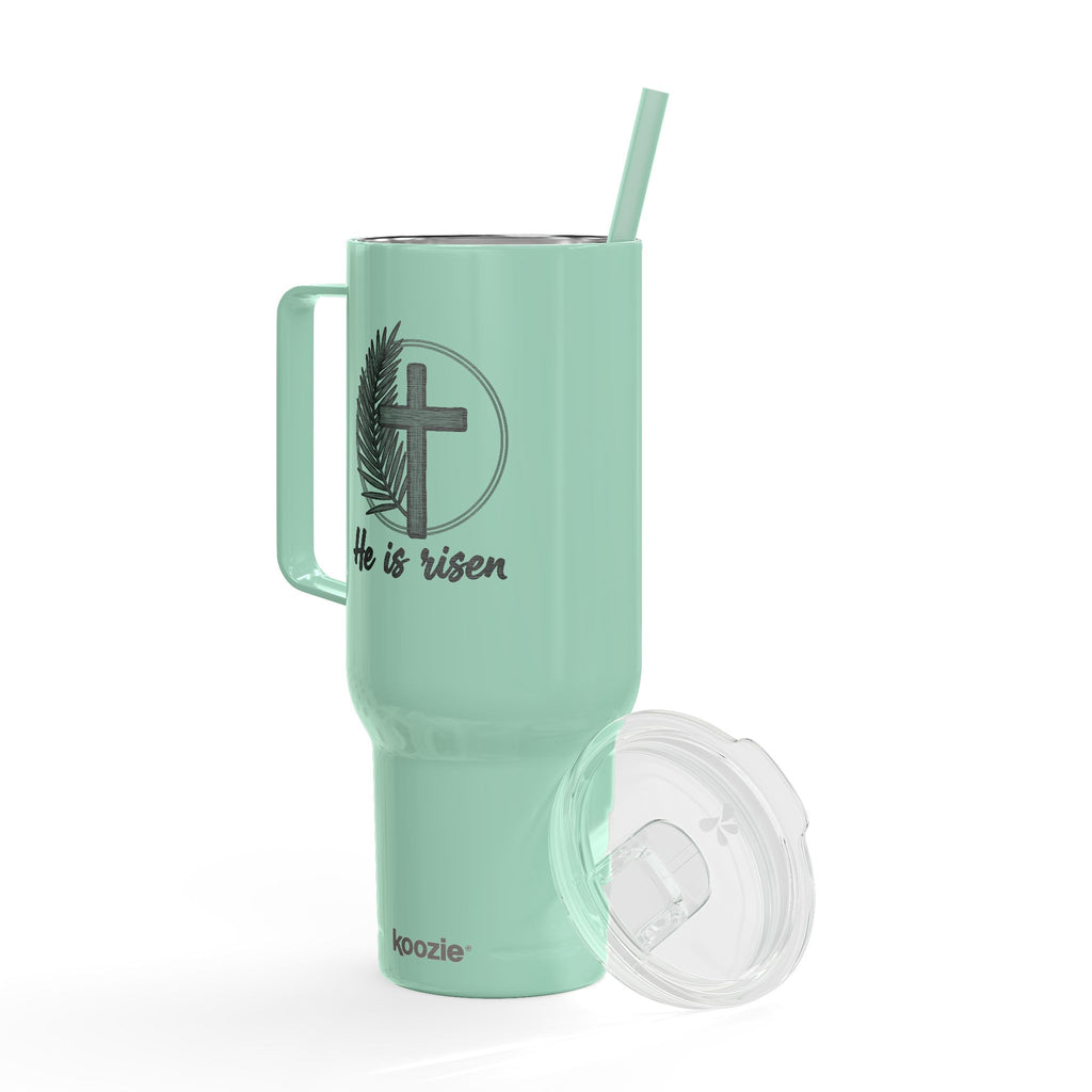 40oz Engraved Insulated Tumbler with Lid — He Is Risen Easter Cross Design