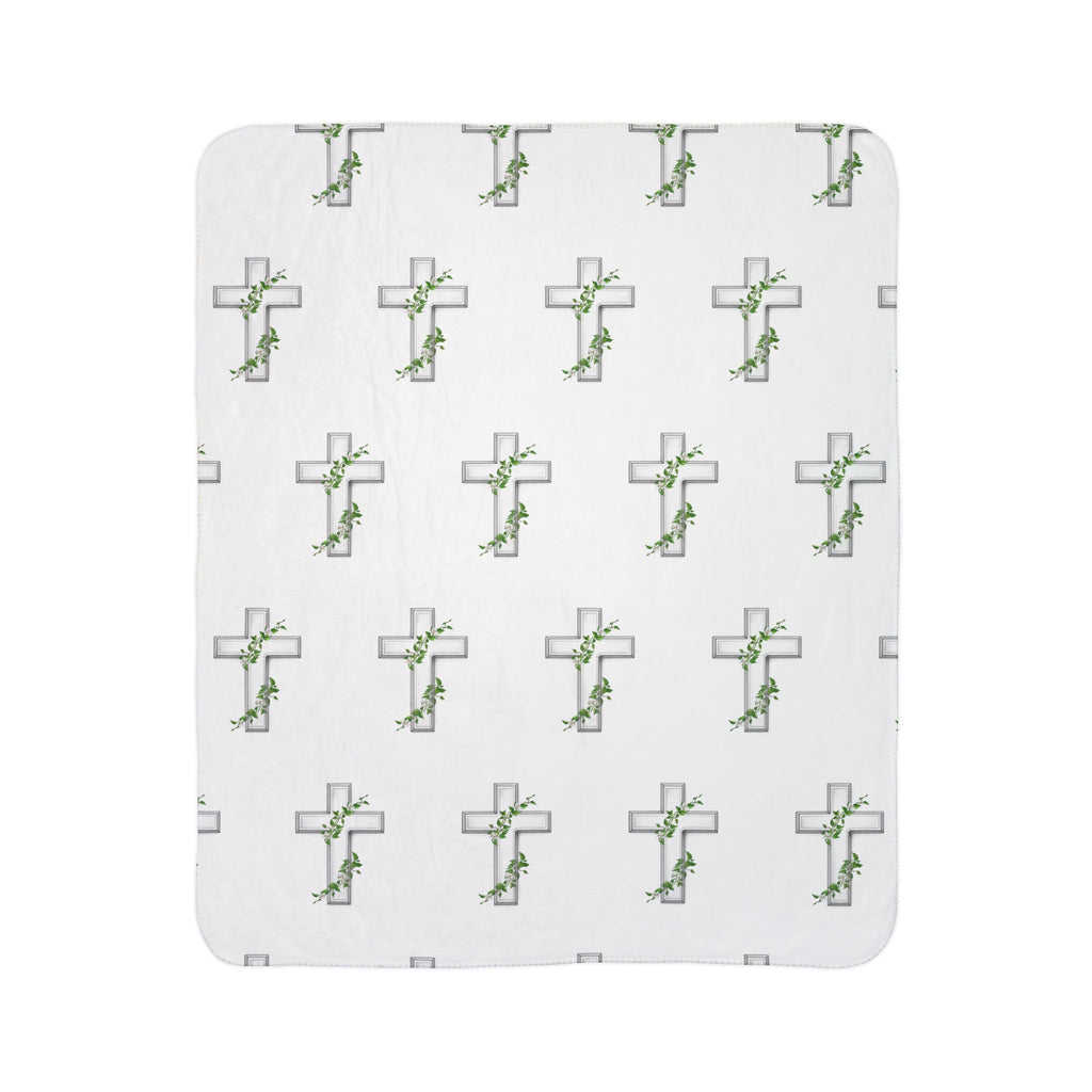 Floral Cross Sherpa Blanket — Soft Fleece Throw for Faith & Comfort