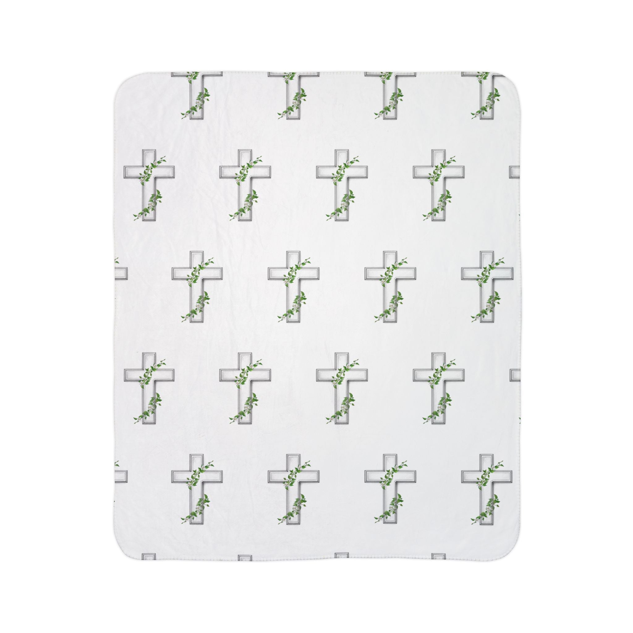 Floral Cross Sherpa Blanket — Soft Fleece Throw for Faith & Comfort