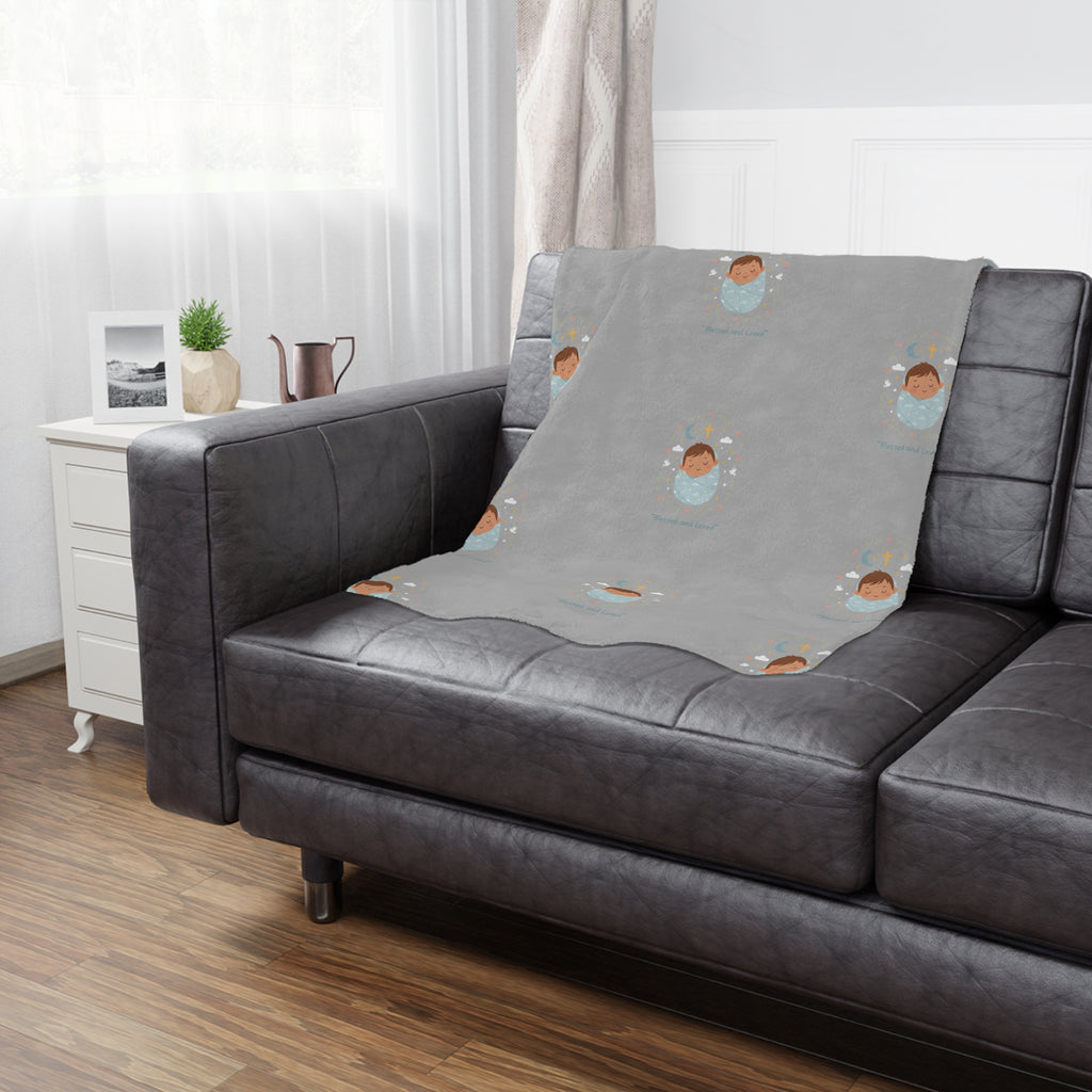 Baby Swaddle Minky Blanket — Cozy Newborn Shower Gift (Gray with Sleeping Baby Pattern)