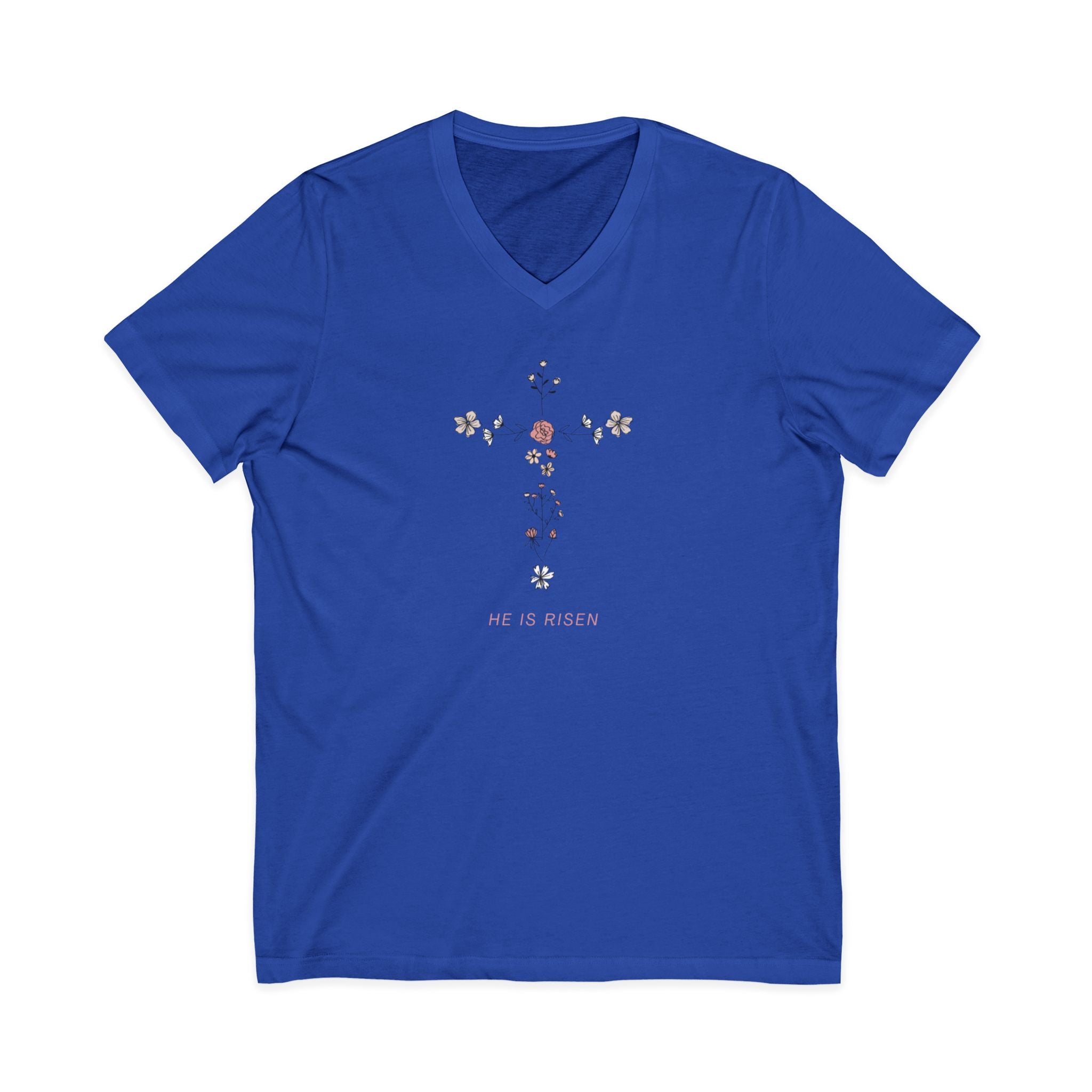 Floral Cross V-Neck Tee — Faith & Hope Rose Design