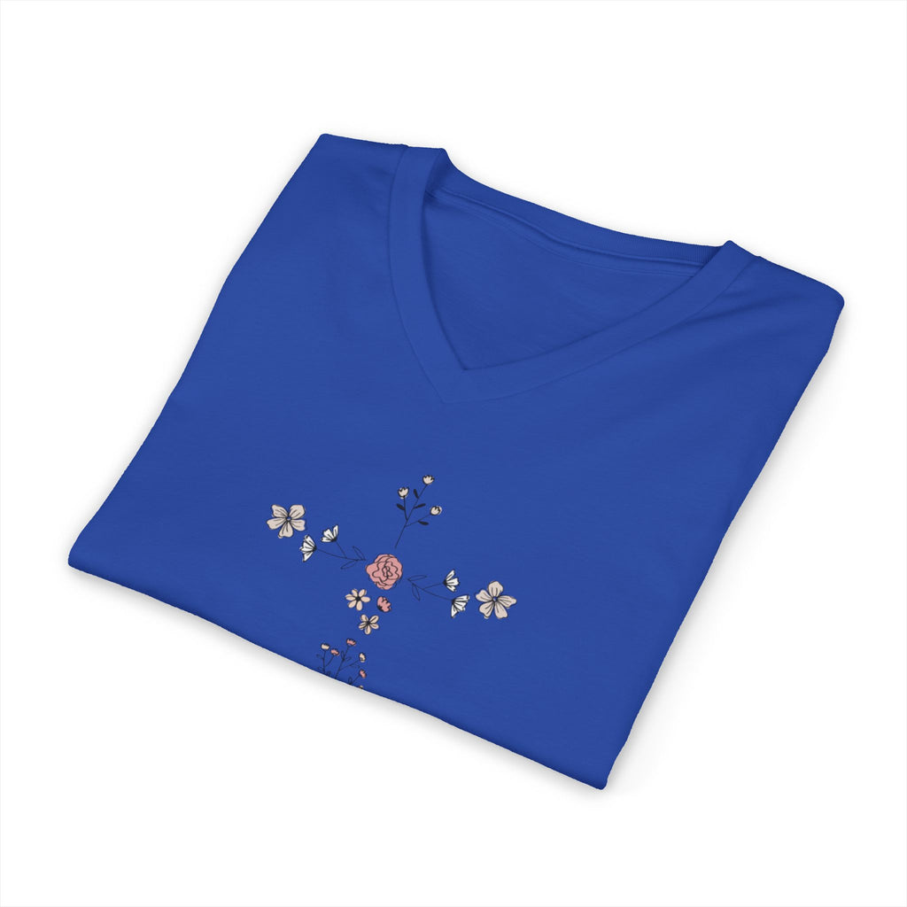 Floral Cross V-Neck Tee — Faith & Hope Rose Design