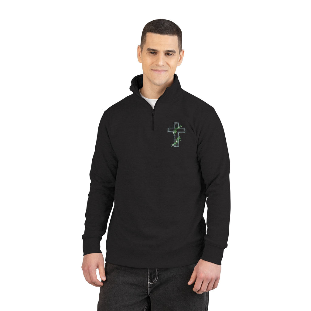 Embroidered Green Vine Quarter-Zip Pullover