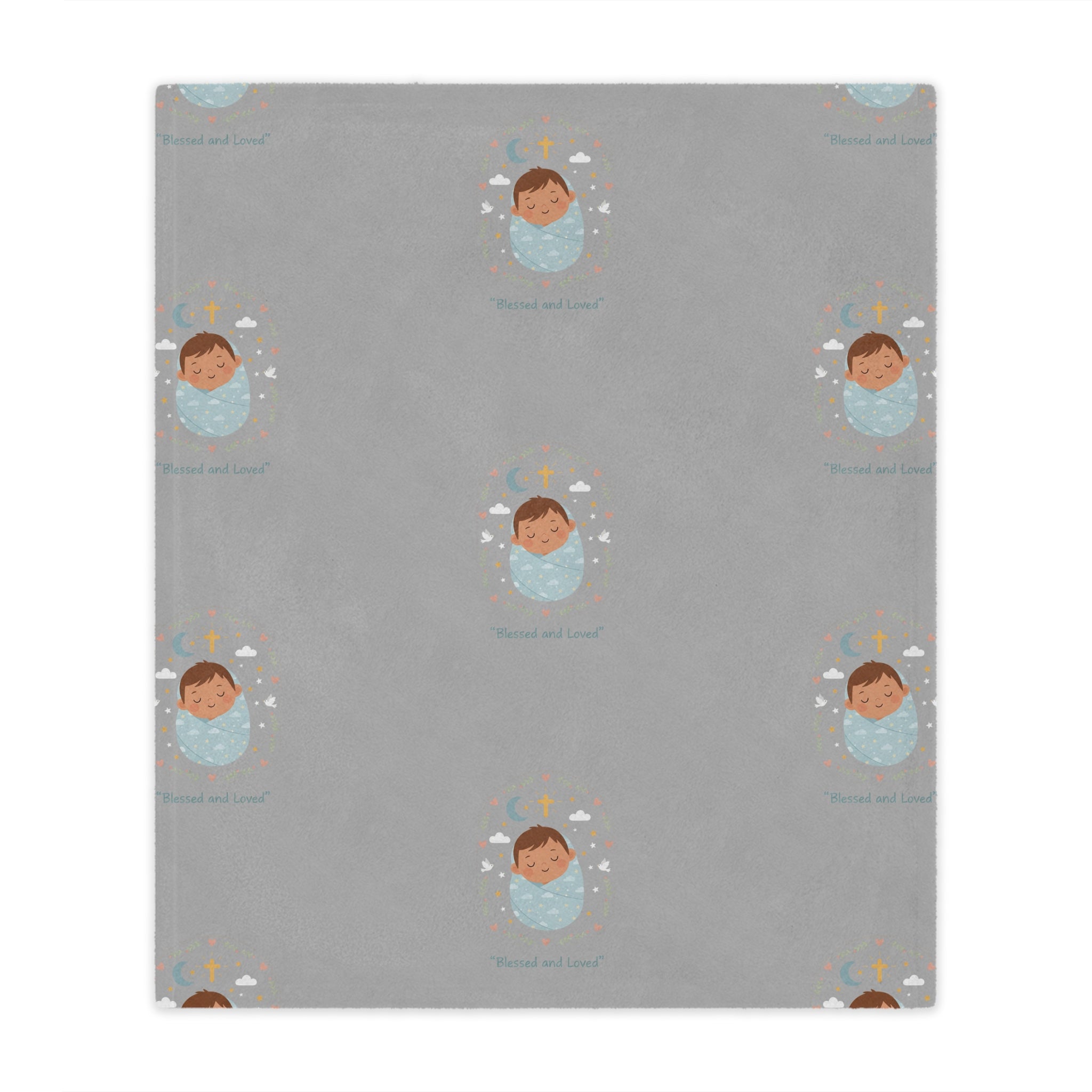 Baby Swaddle Minky Blanket — Cozy Newborn Shower Gift (Gray with Sleeping Baby Pattern)