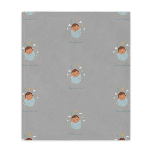 Baby Swaddle Minky Blanket — Cozy Newborn Shower Gift (Gray with Sleeping Baby Pattern)