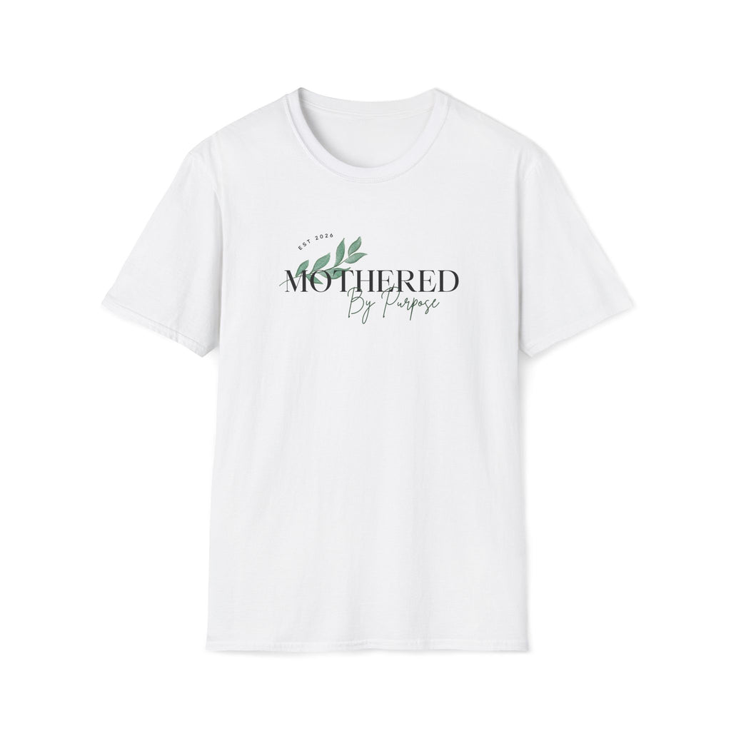 Mothered By Purpose T-Shirt | Botanical Script Mom Tee