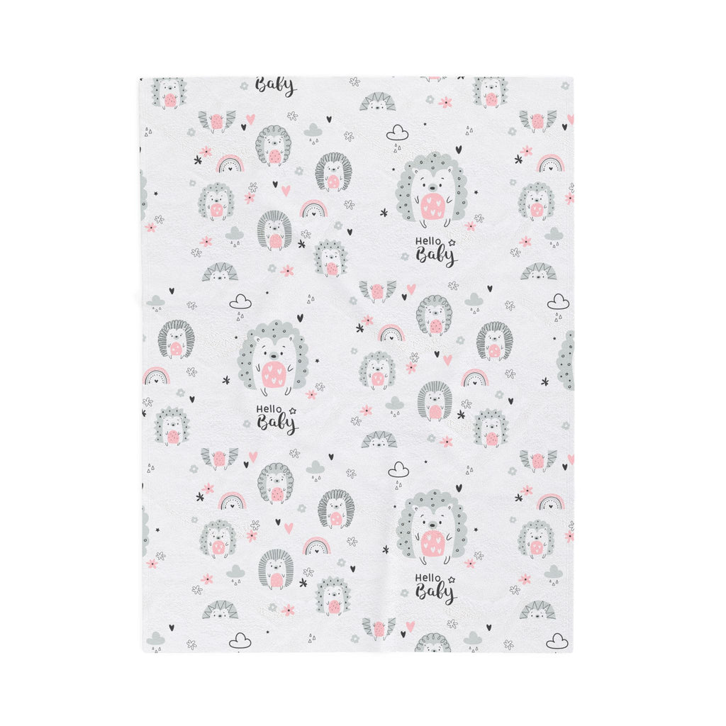 Baby Plush Blanket – Cute Hedgehog 'Hello Baby' Velveteen Throw (Nursery Shower Gift)