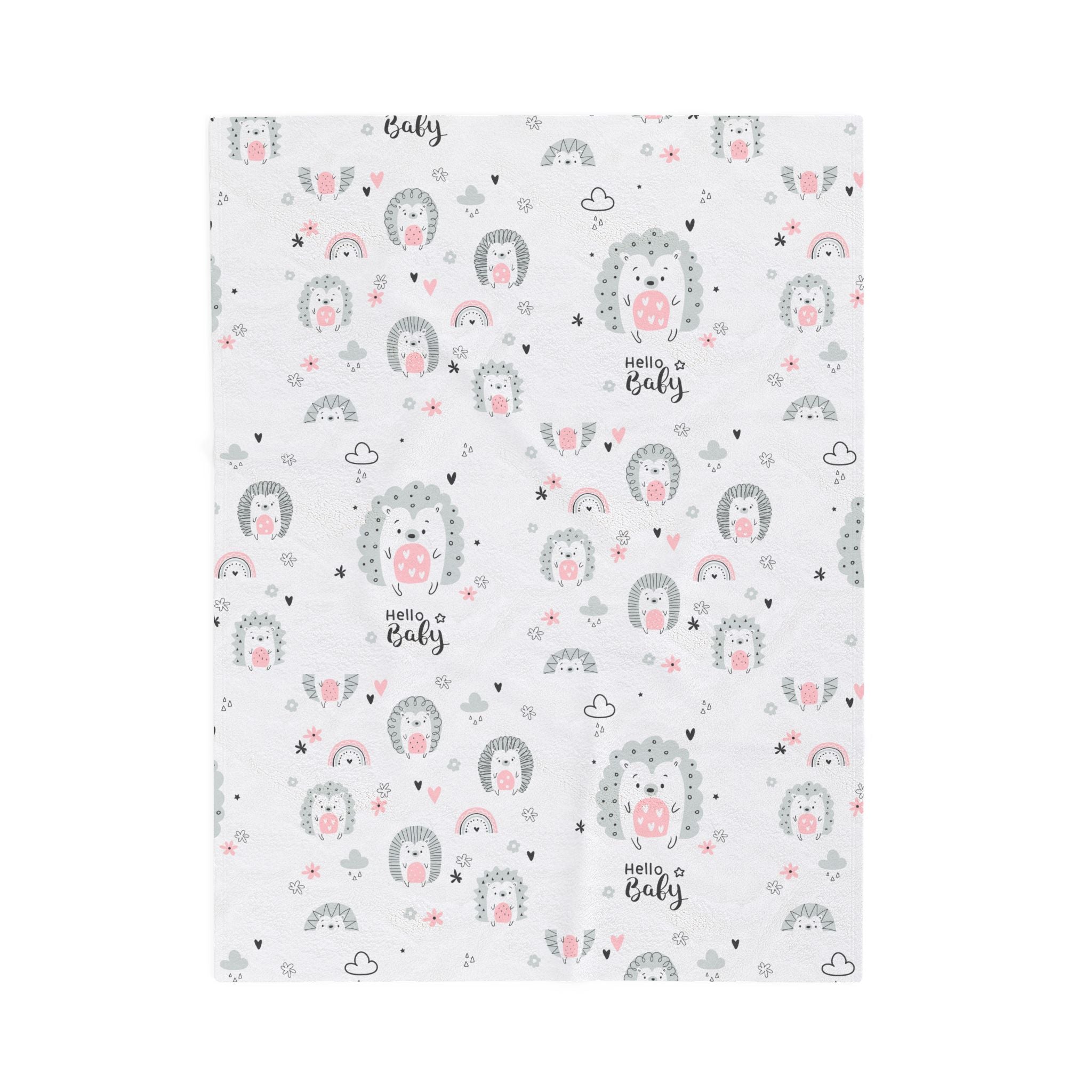 Baby Plush Blanket – Cute Hedgehog 'Hello Baby' Velveteen Throw (Nursery Shower Gift)