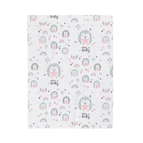 Baby Plush Blanket – Cute Hedgehog 'Hello Baby' Velveteen Throw (Nursery Shower Gift)