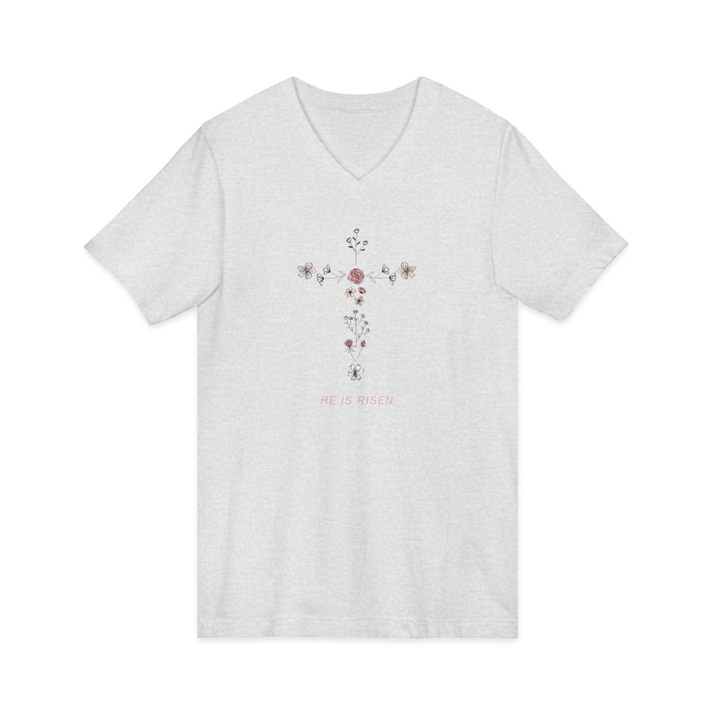 Floral Cross V-Neck Tee — Faith & Hope Rose Design