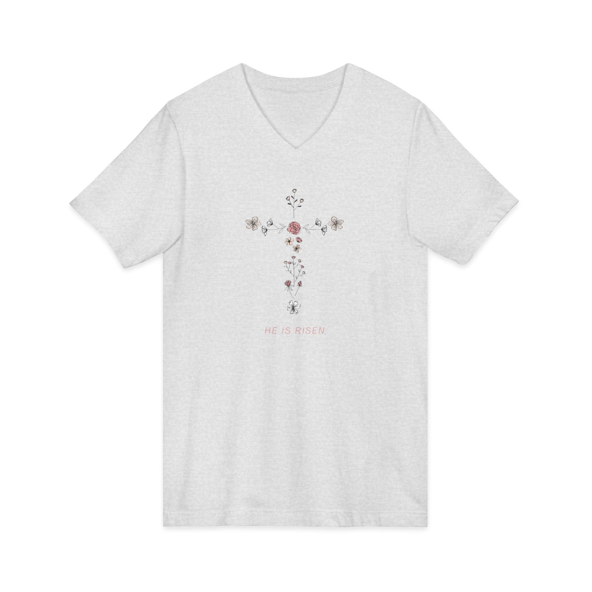 Floral Cross V-Neck Tee — Faith & Hope Rose Design