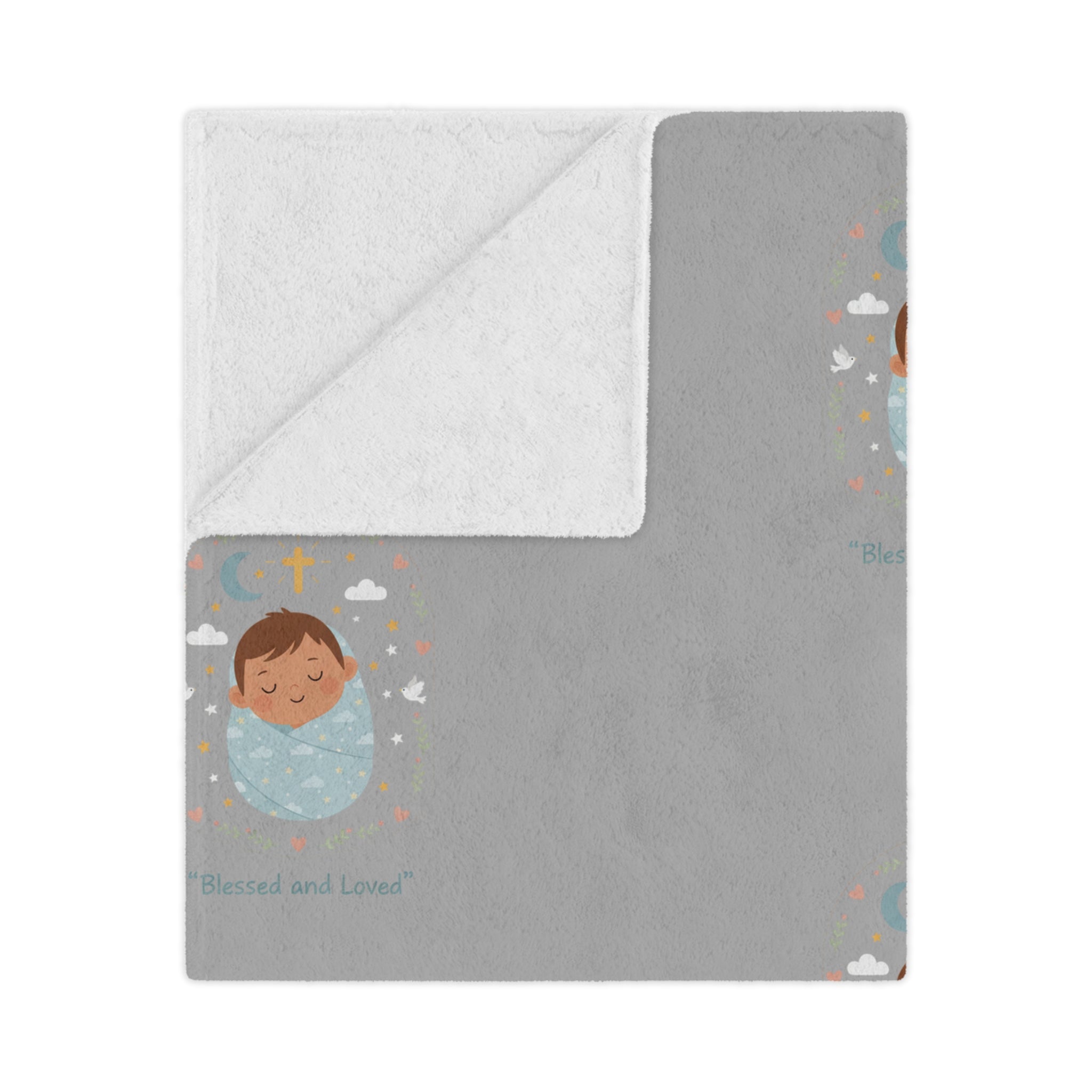 Baby Swaddle Minky Blanket — Cozy Newborn Shower Gift (Gray with Sleeping Baby Pattern)