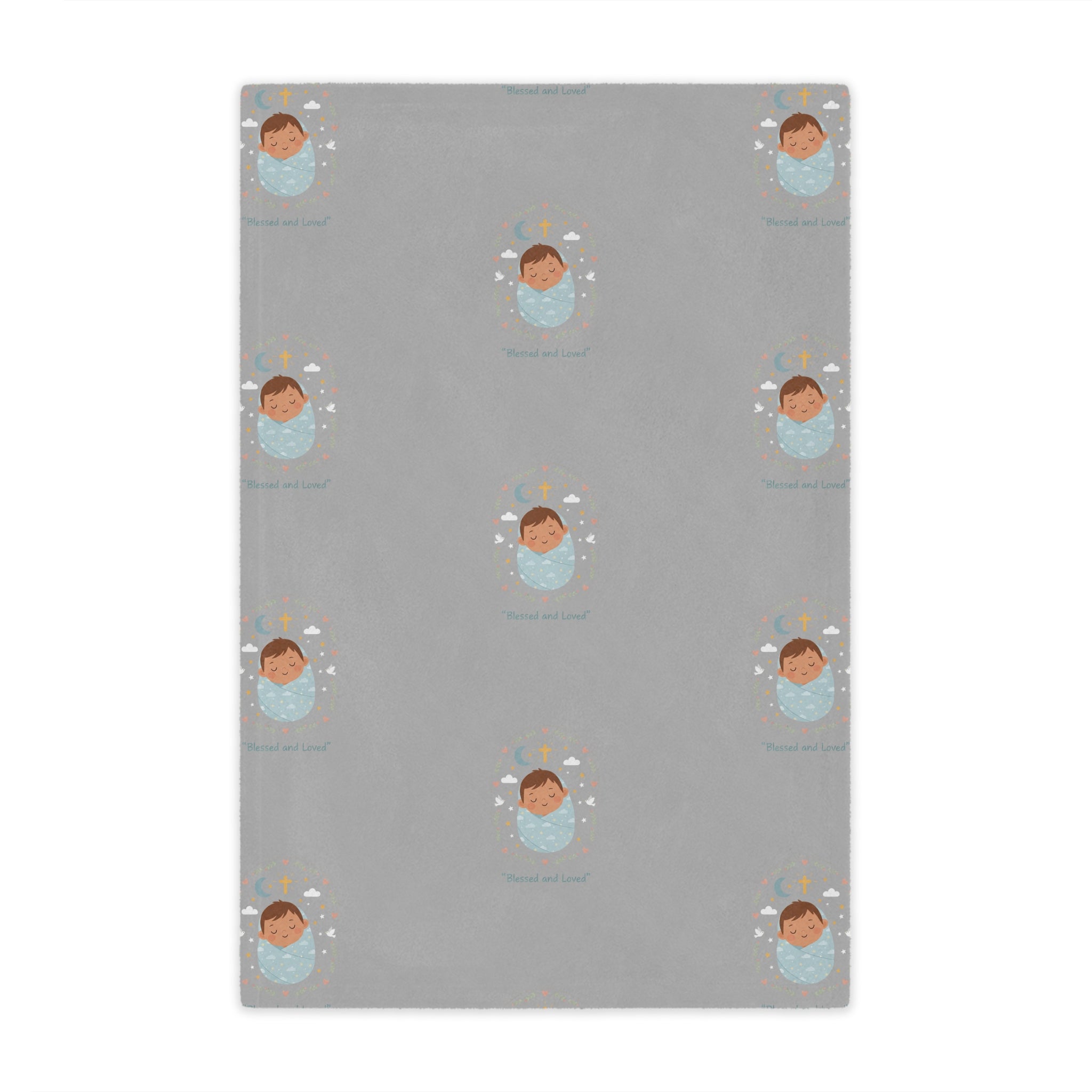 Baby Swaddle Minky Blanket — Cozy Newborn Shower Gift (Gray with Sleeping Baby Pattern)