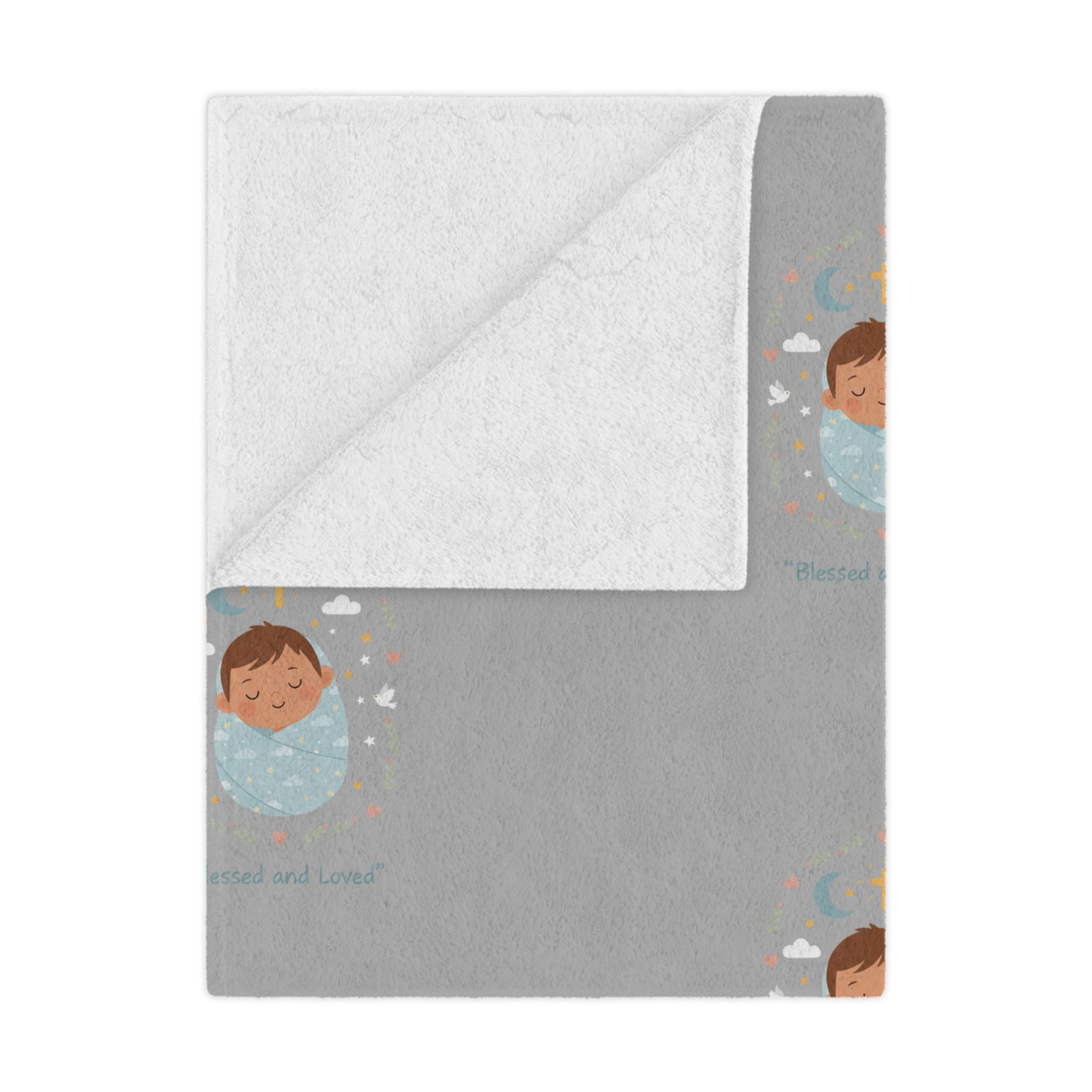 Baby Swaddle Minky Blanket — Cozy Newborn Shower Gift (Gray with Sleeping Baby Pattern)