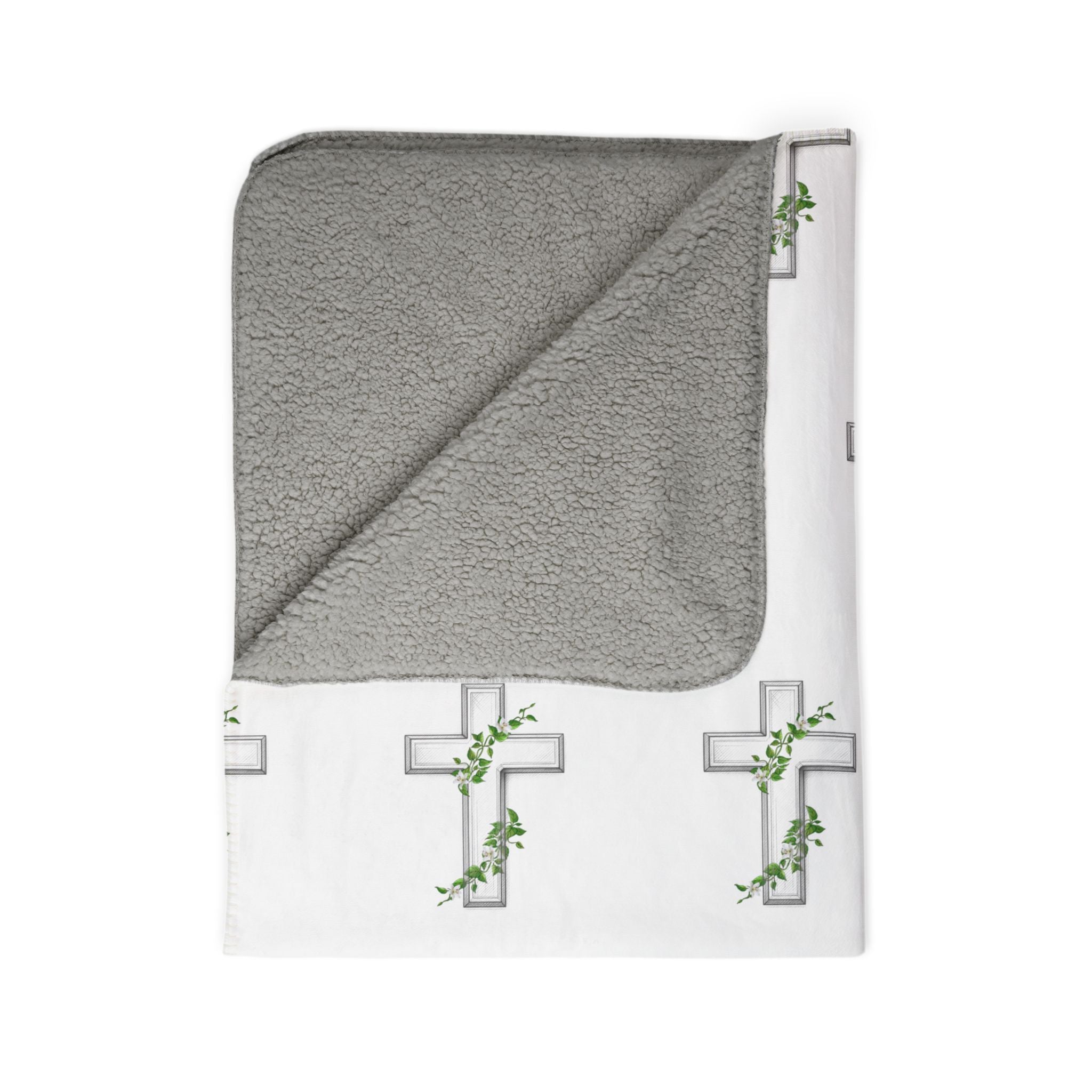 Floral Cross Sherpa Blanket — Soft Fleece Throw for Faith & Comfort