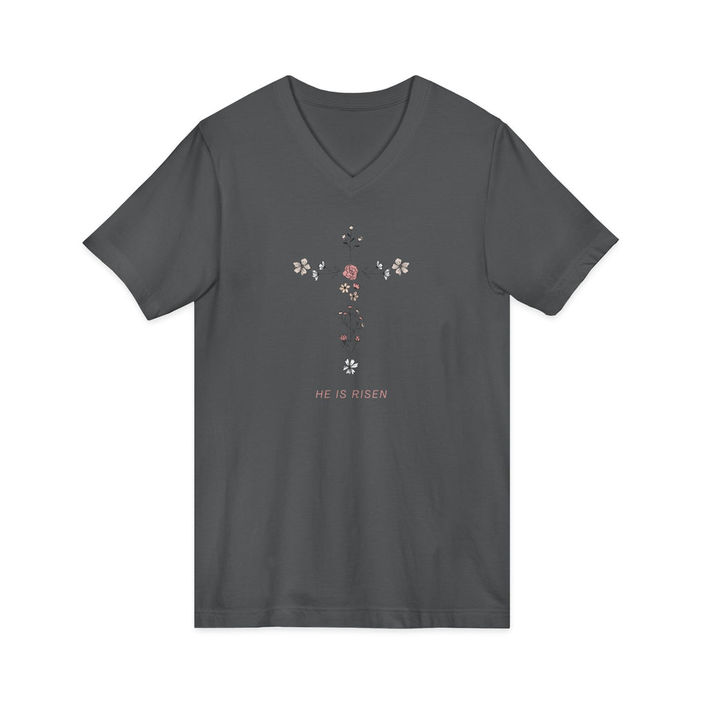 Floral Cross V-Neck Tee — Faith & Hope Rose Design