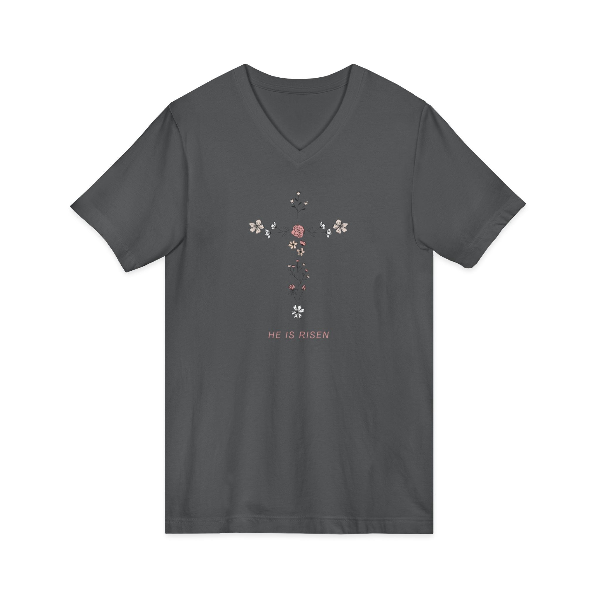 Floral Cross V-Neck Tee — Faith & Hope Rose Design