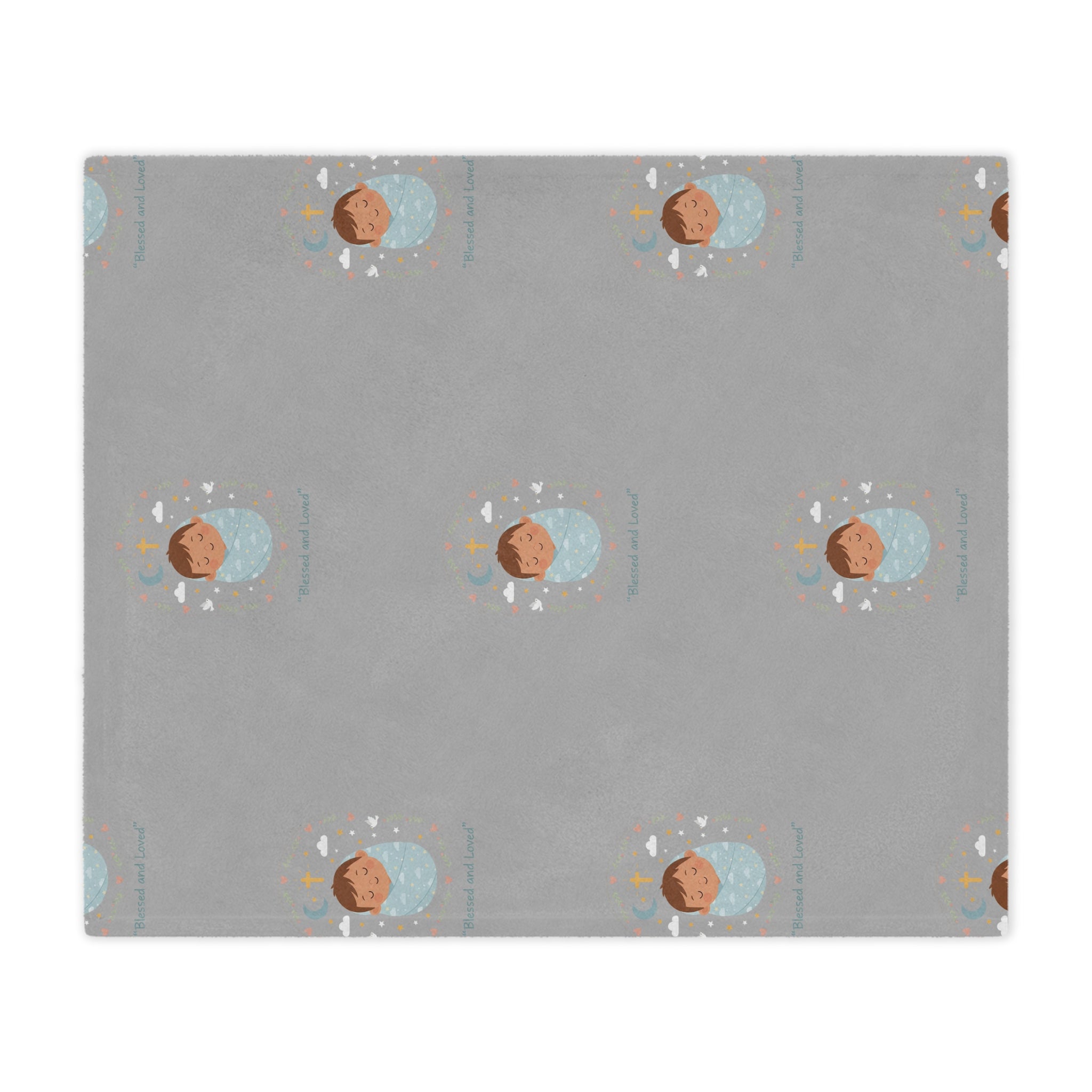 Baby Swaddle Minky Blanket — Cozy Newborn Shower Gift (Gray with Sleeping Baby Pattern)