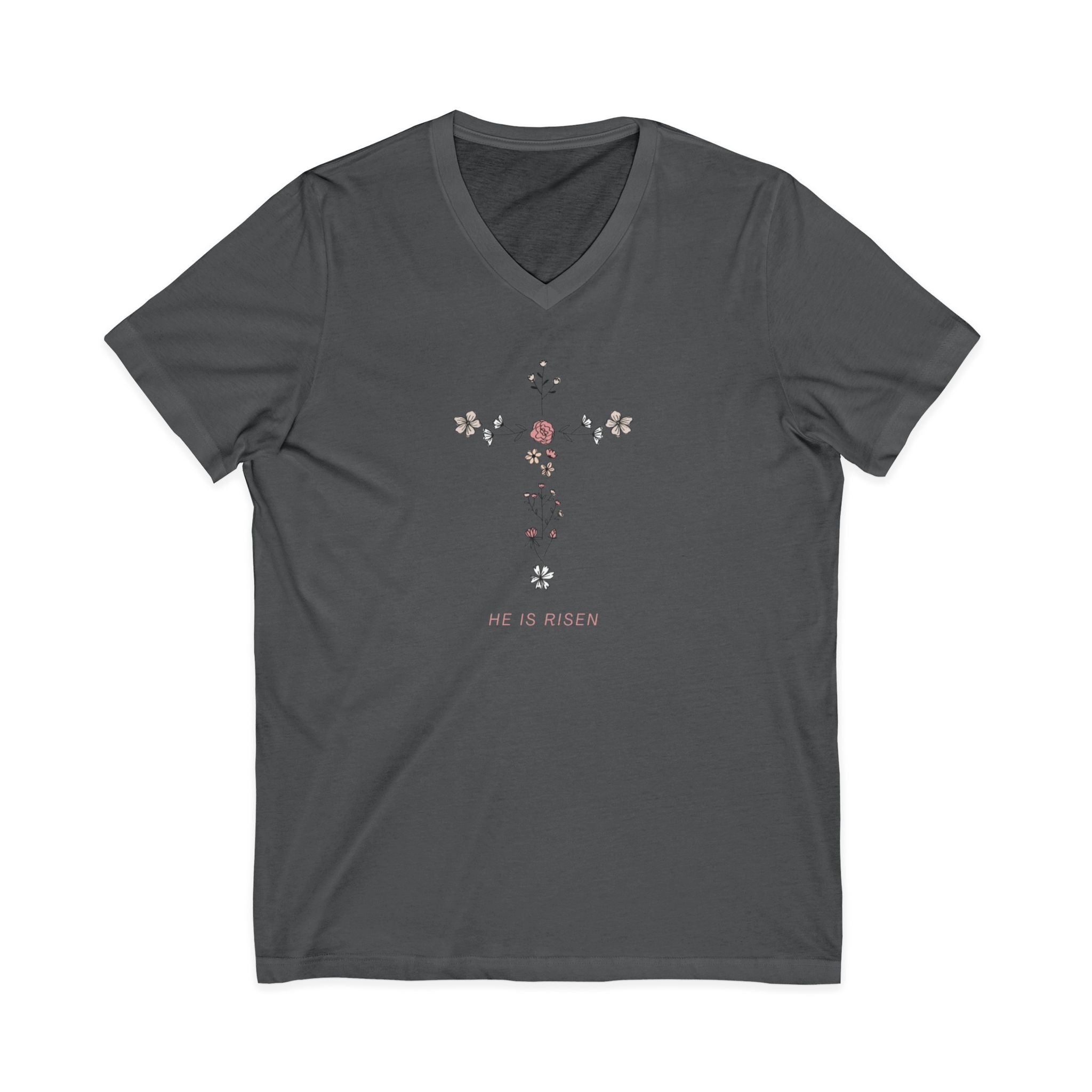 Floral Cross V-Neck Tee — Faith & Hope Rose Design