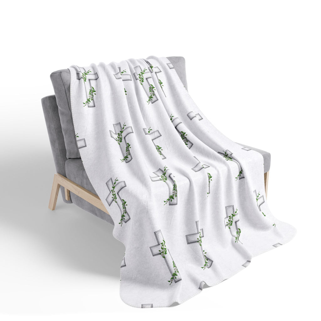Floral Cross Sherpa Blanket — Soft Fleece Throw for Faith & Comfort