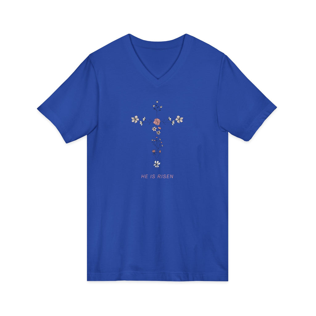 Floral Cross V-Neck Tee — Faith & Hope Rose Design