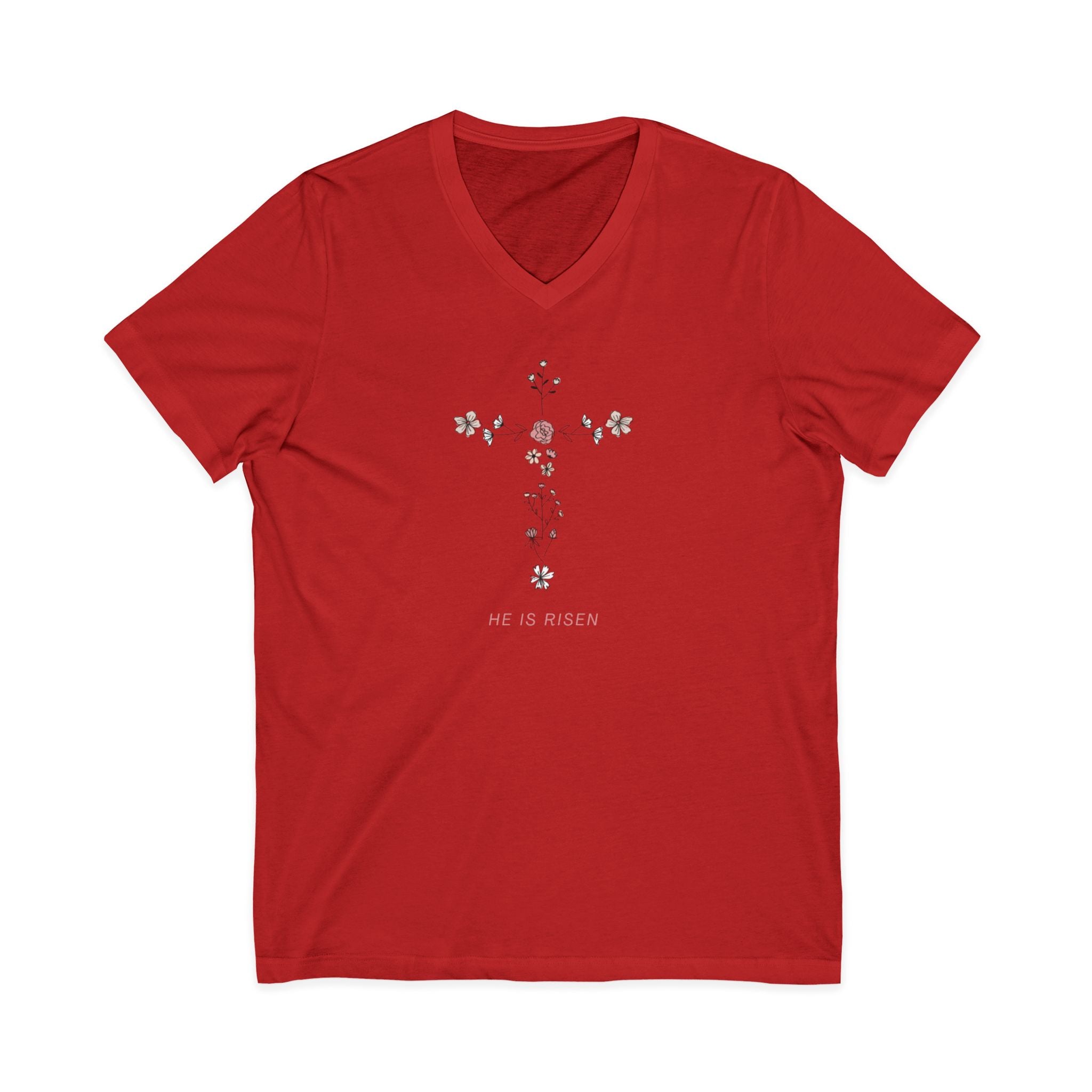 Floral Cross V-Neck Tee — Faith & Hope Rose Design