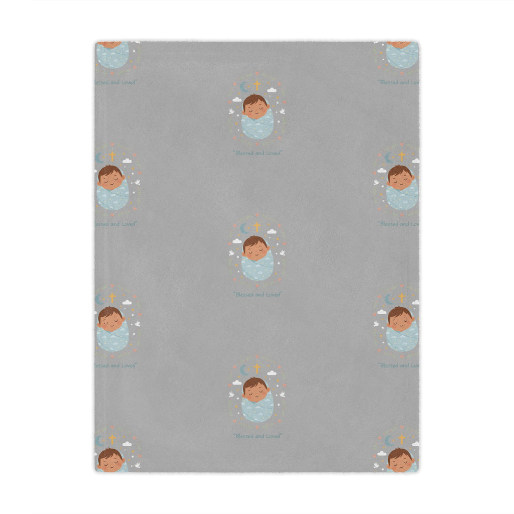 Baby Swaddle Minky Blanket — Cozy Newborn Shower Gift (Gray with Sleeping Baby Pattern)