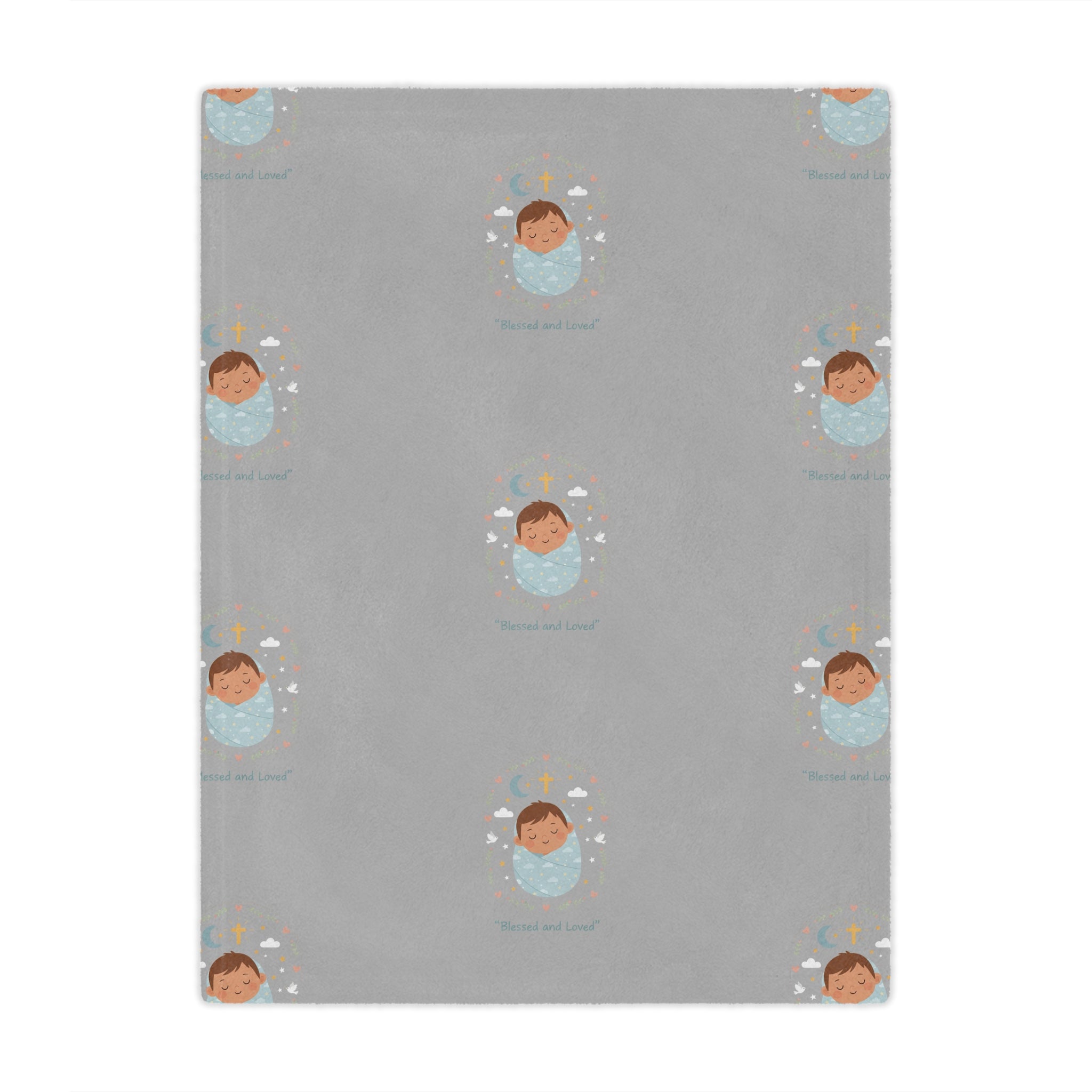 Baby Swaddle Minky Blanket — Cozy Newborn Shower Gift (Gray with Sleeping Baby Pattern)