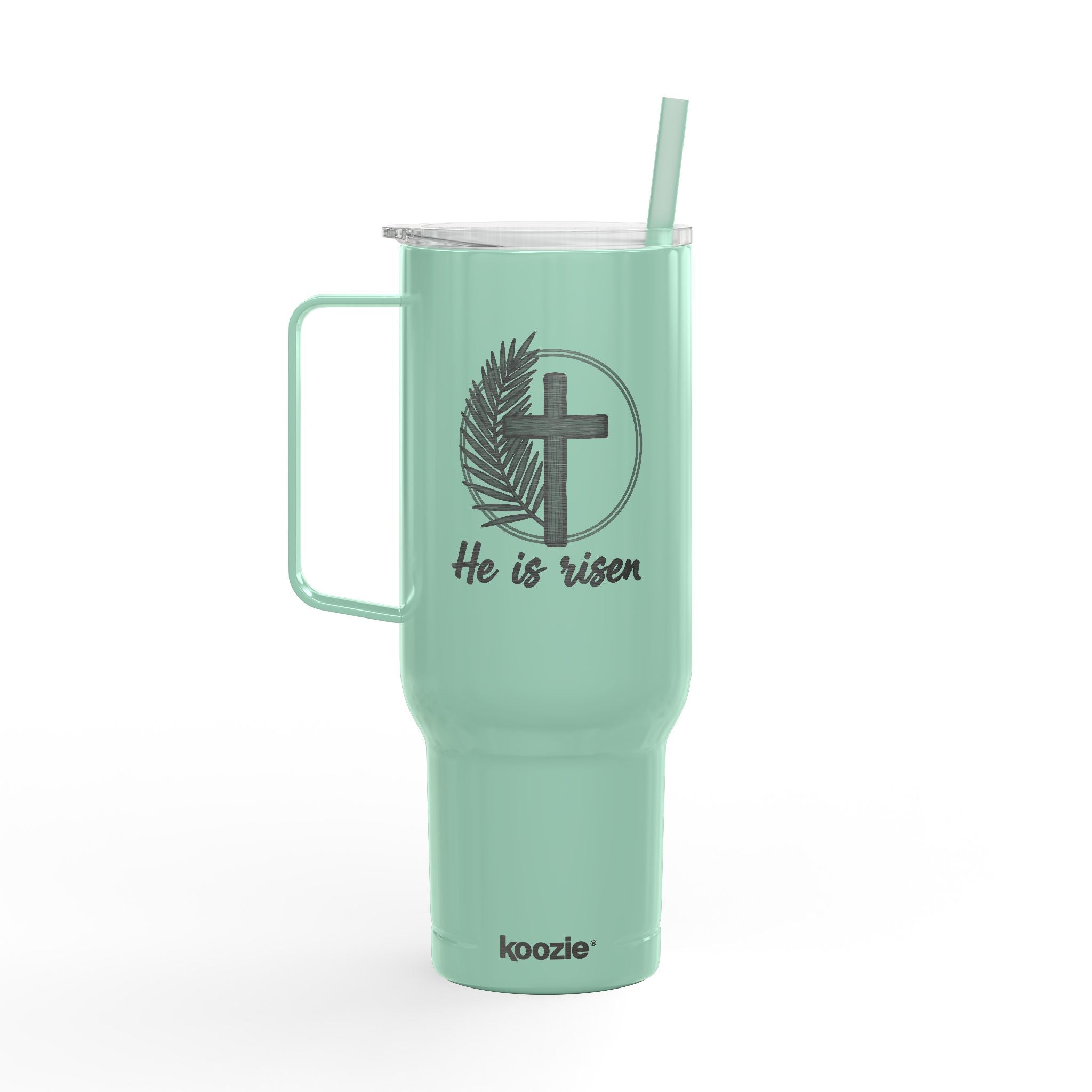 40oz Engraved Insulated Tumbler with Lid — He Is Risen Easter Cross Design