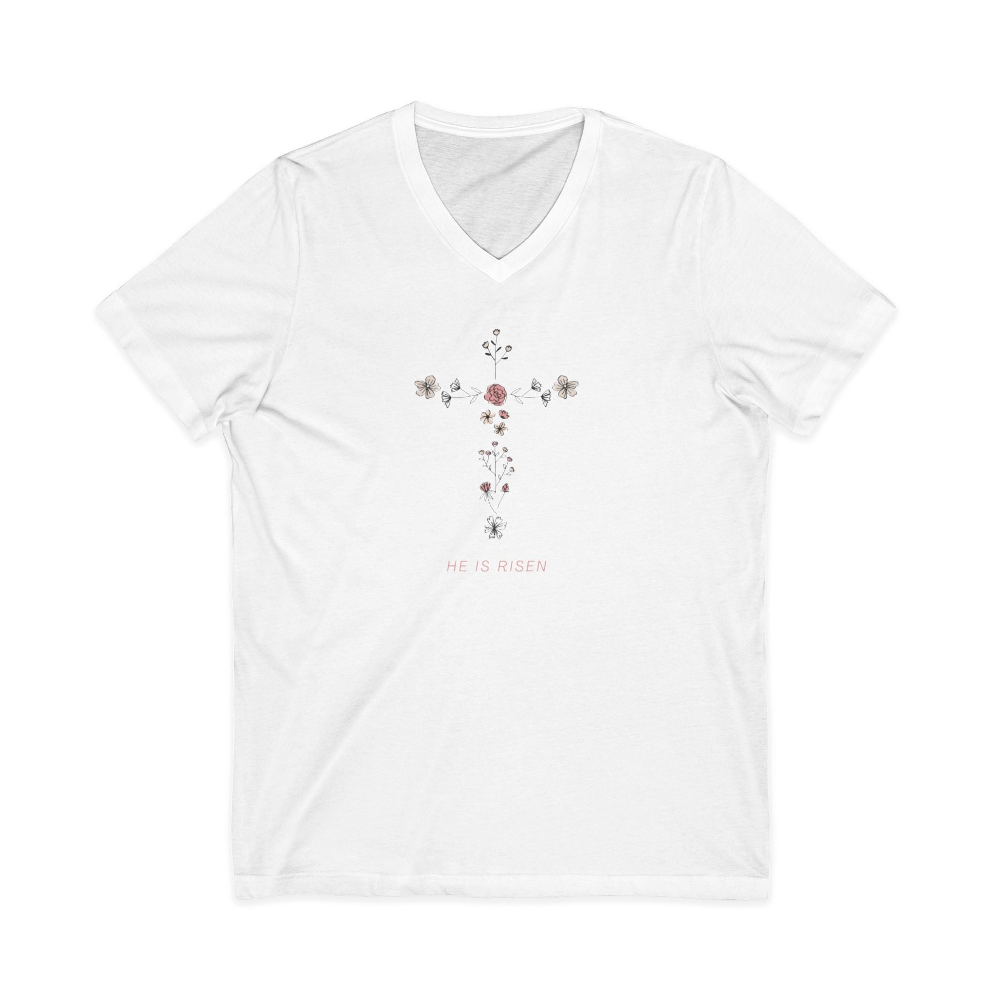 Floral Cross V-Neck Tee — Faith & Hope Rose Design