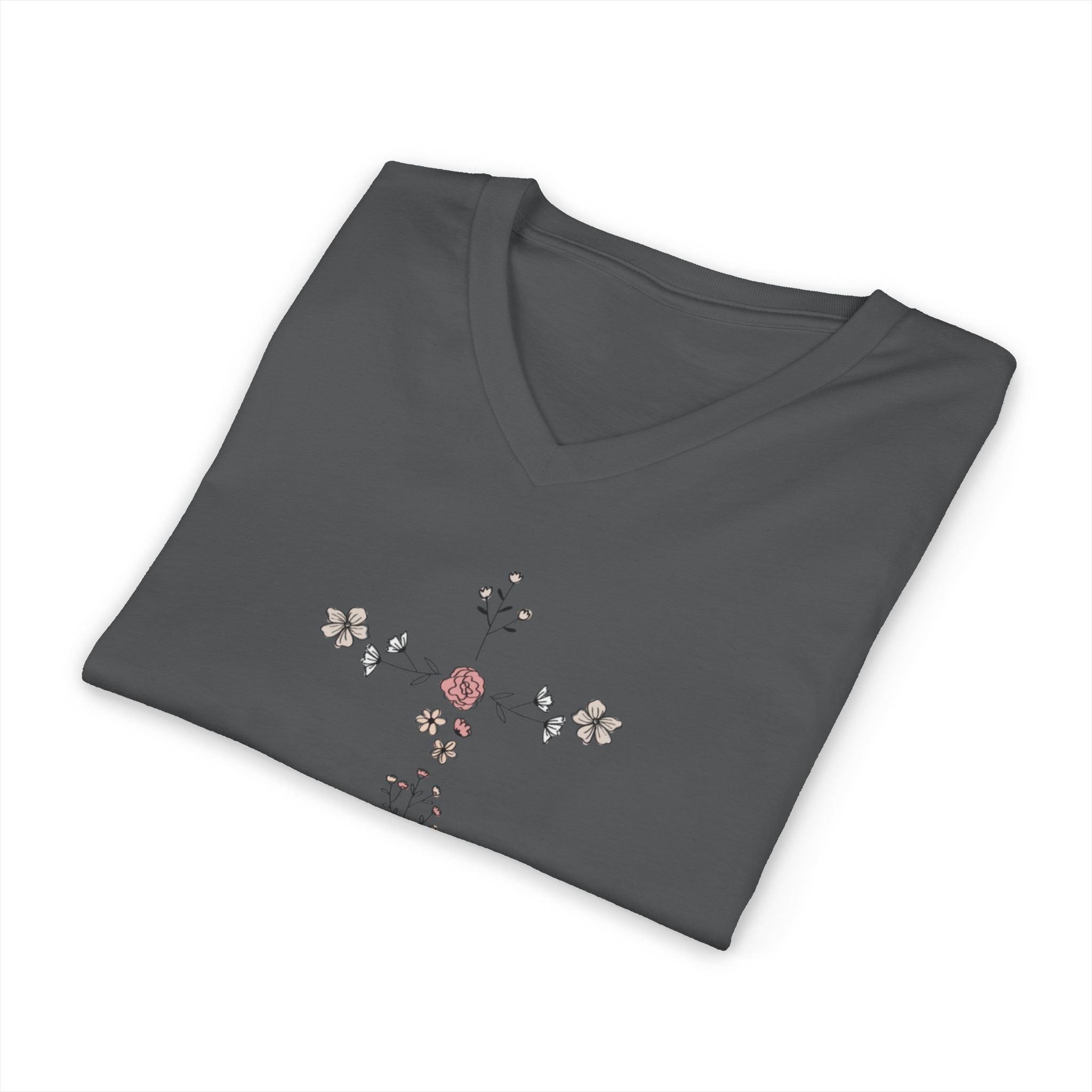 Floral Cross V-Neck Tee — Faith & Hope Rose Design