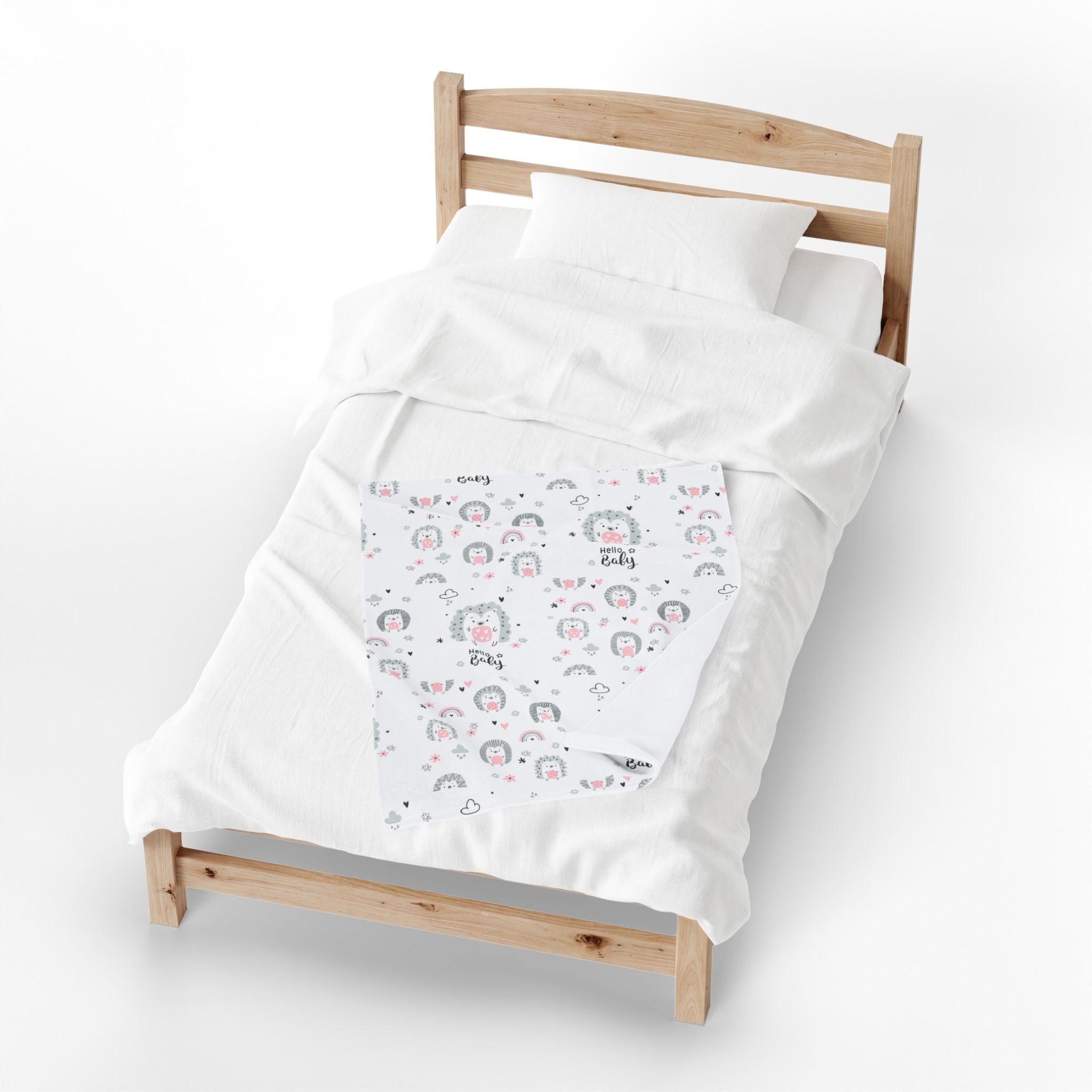 Baby Plush Blanket – Cute Hedgehog 'Hello Baby' Velveteen Throw (Nursery Shower Gift)