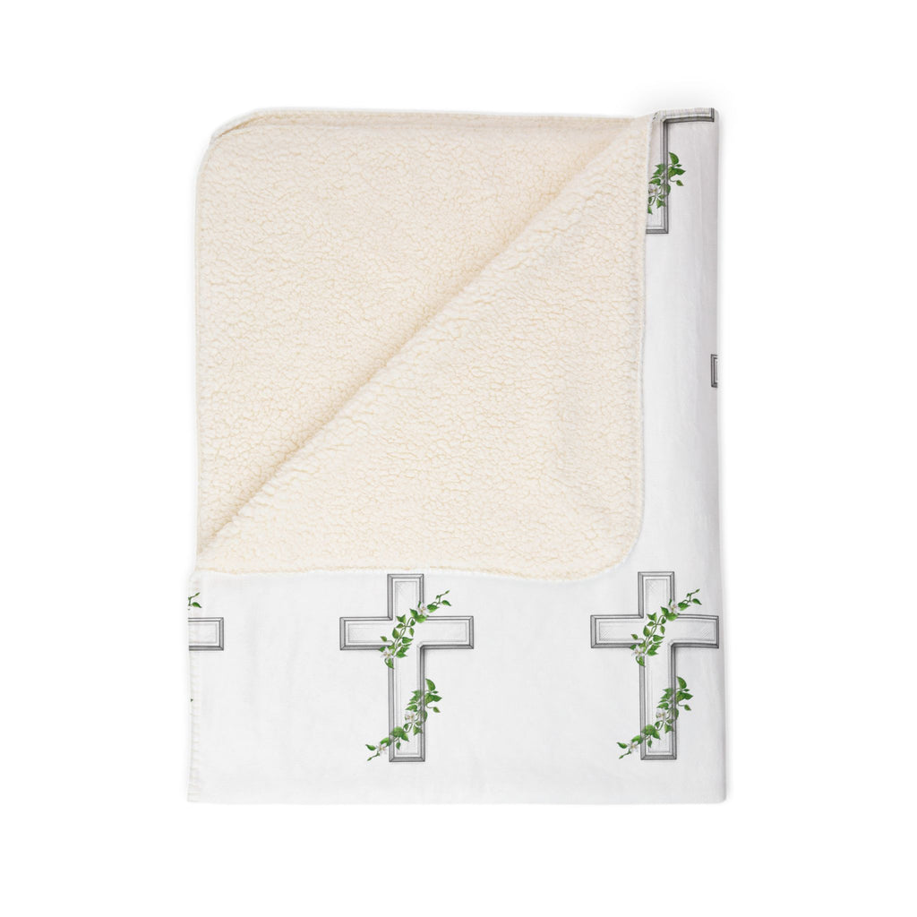 Floral Cross Sherpa Blanket — Soft Fleece Throw for Faith & Comfort