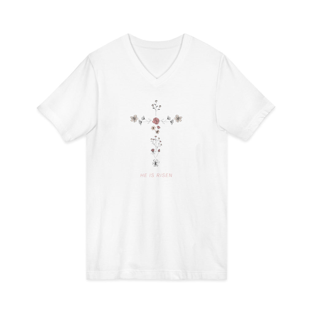 Floral Cross V-Neck Tee — Faith & Hope Rose Design