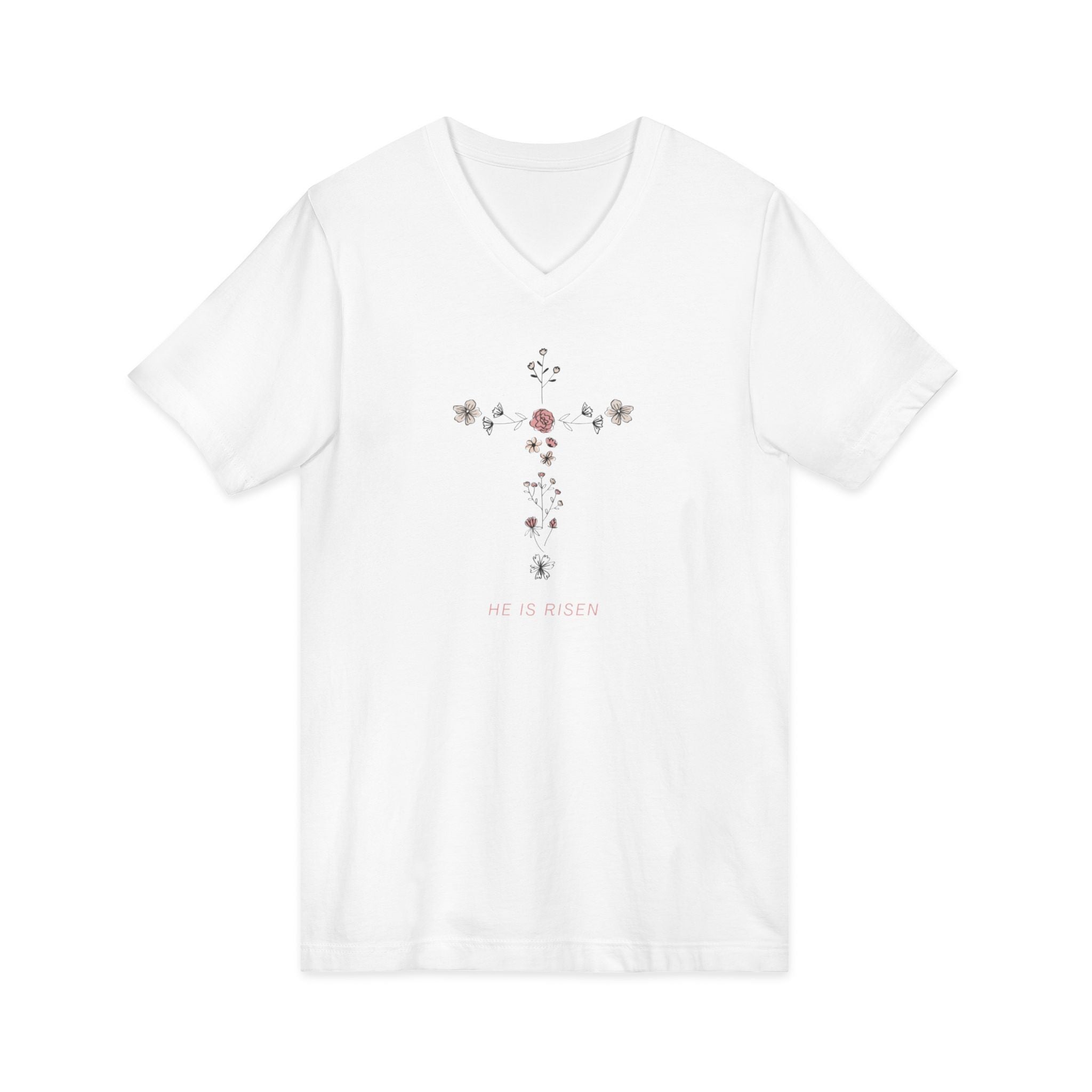 Floral Cross V-Neck Tee — Faith & Hope Rose Design